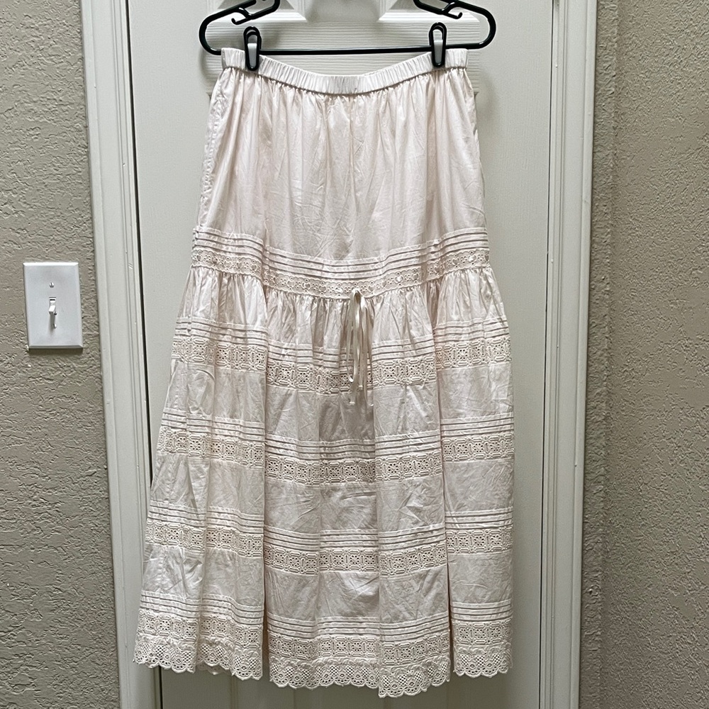 Christy Dawn the Perla tiered cotton embroidered skirt - Pearl - large